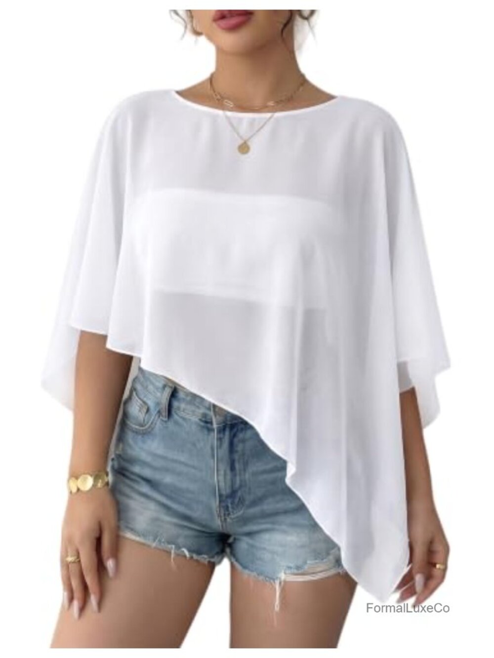 Sheer Chiffon Capelet Batwing Sleeve Wedding Shawl Cover Up